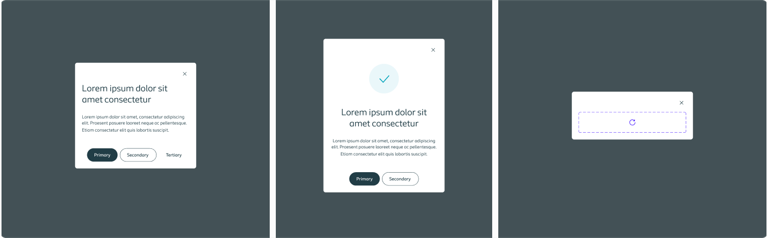 Visualising how the small sized modal looks across variants