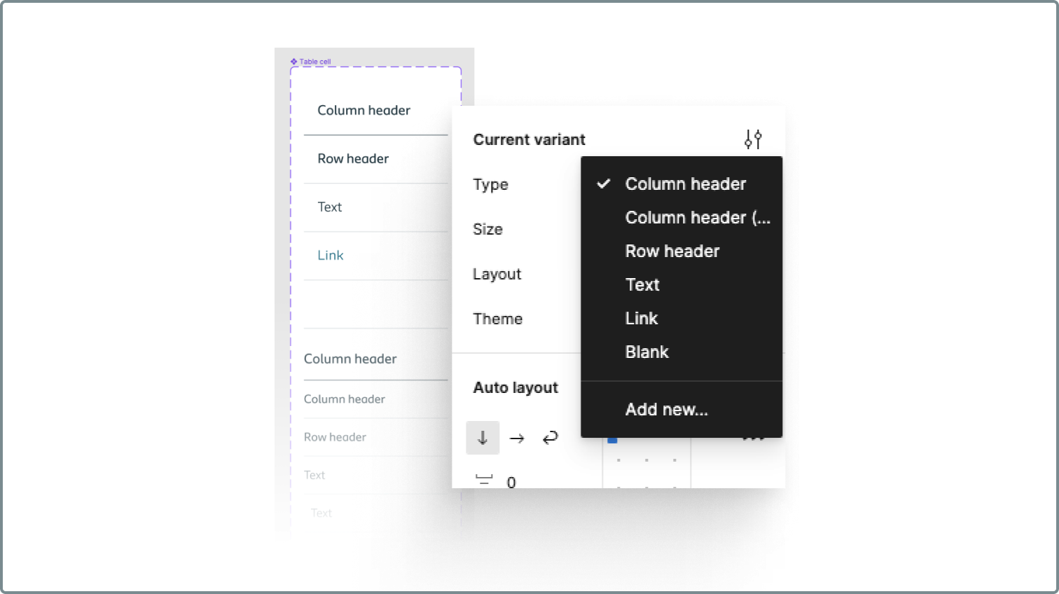 Showing the Figma interface details with all component settings