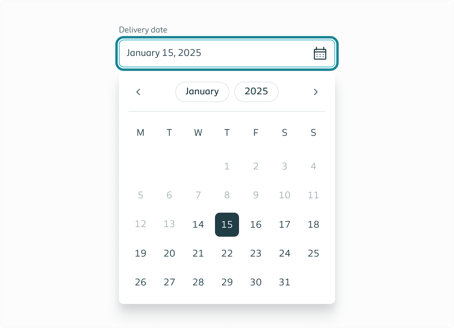 Example of the date picker displaying the calendar