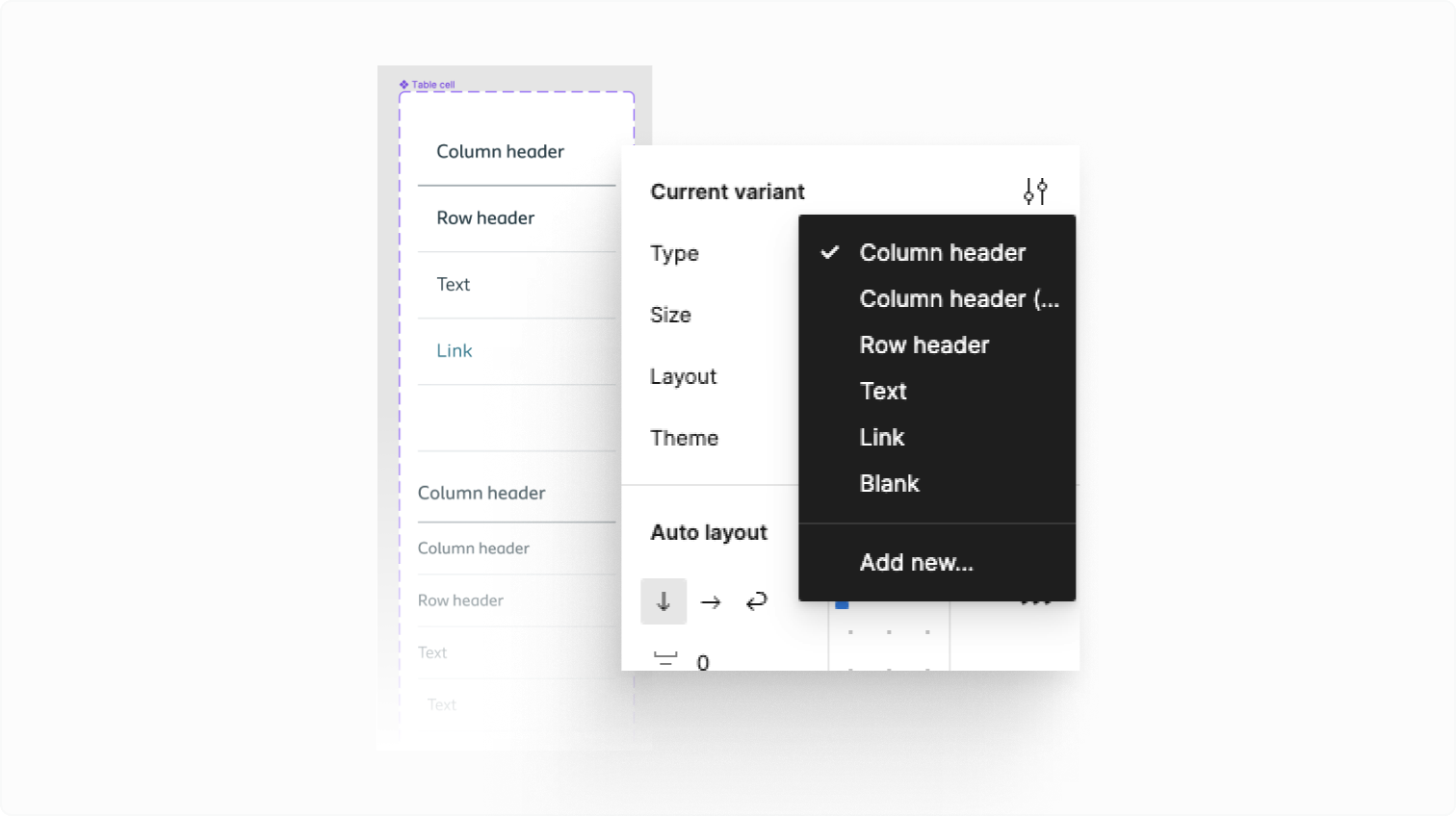 Showing the Figma interface details with all component settings