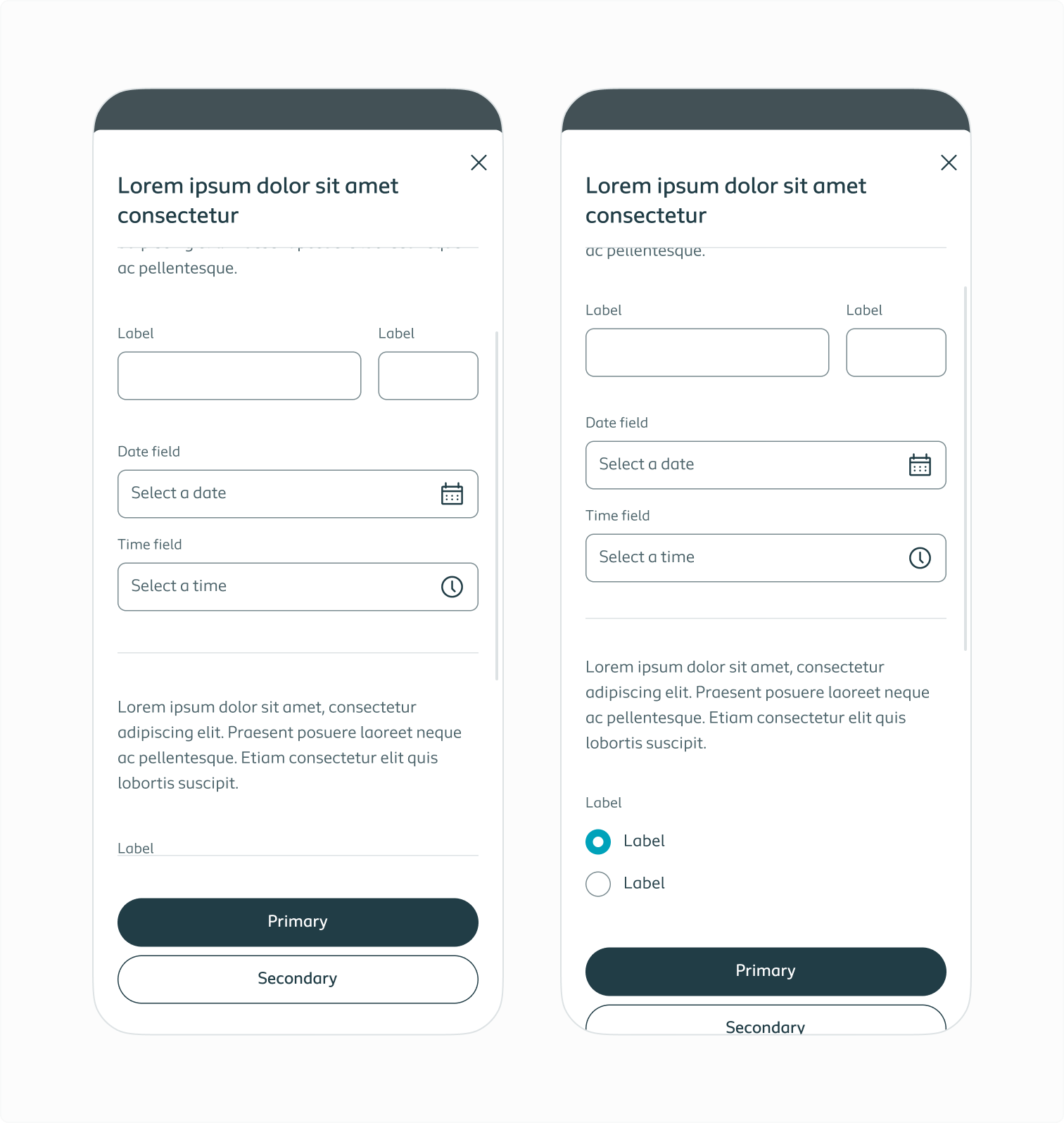 Example of how content overflows on a mobile size dialog