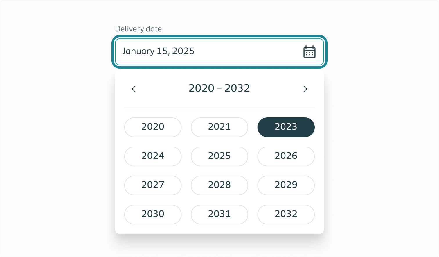 Example of the date picker displaying the year calendar