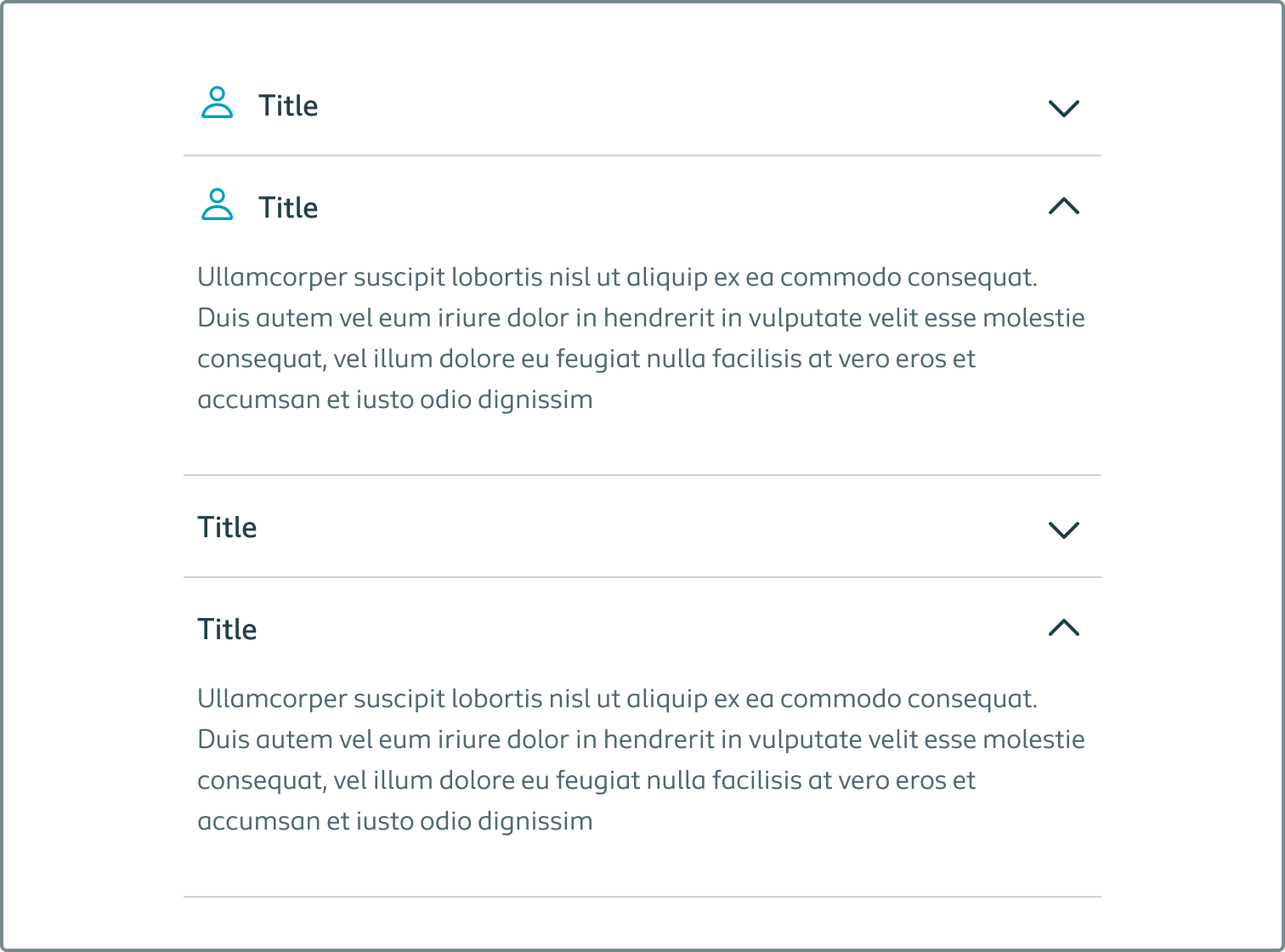 Example of accordion elements with and without icons