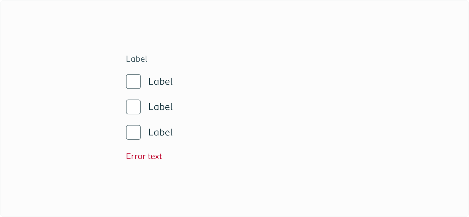 Example of grouped checkboxes displaying an error message
