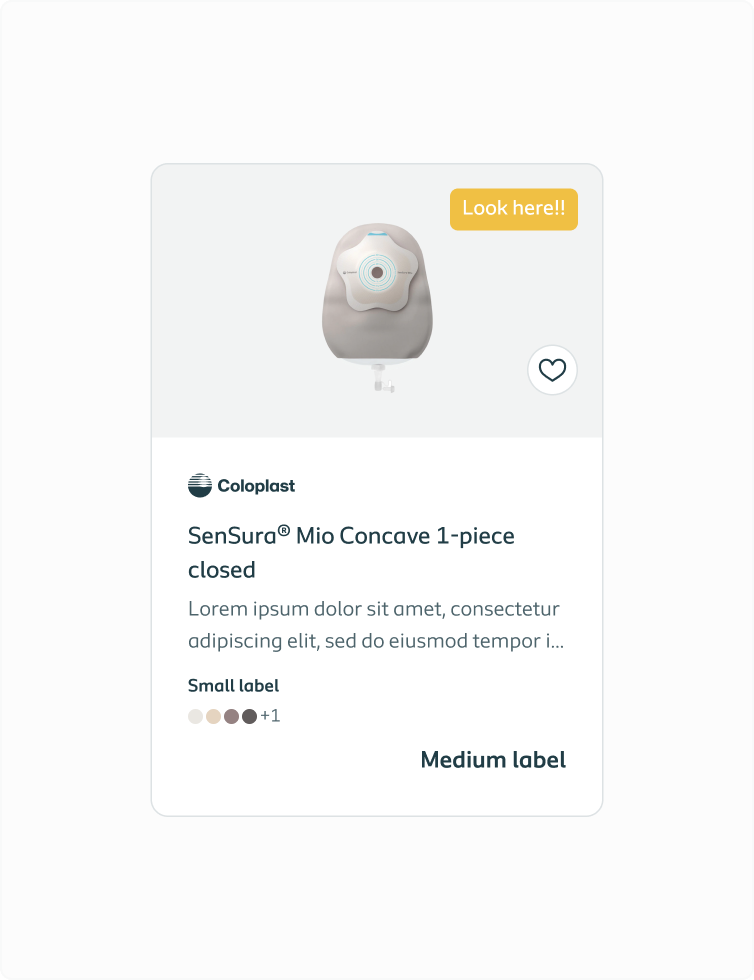 Product card containing a badge labeled 