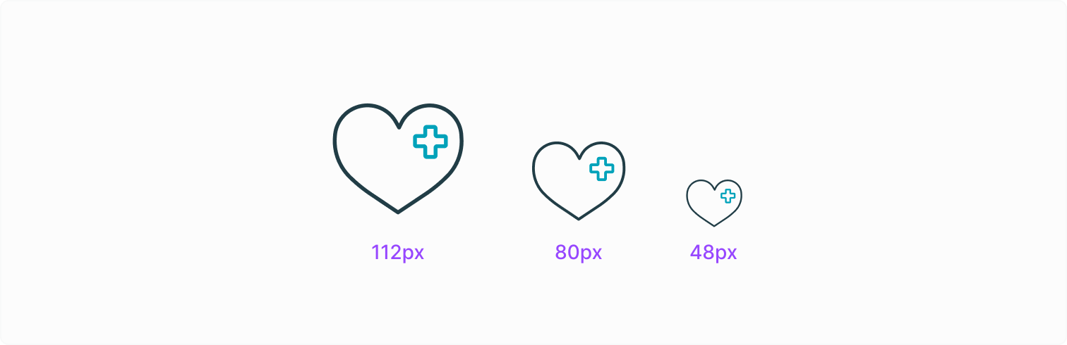 Visualising the three brand icon sizes large, medium, and small