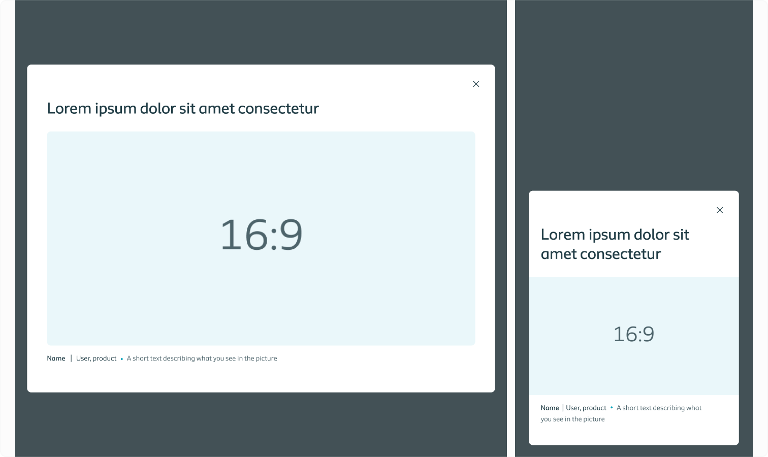 The modal displaying a landscape oriented 16:9 ratio image on both desktop and mobile