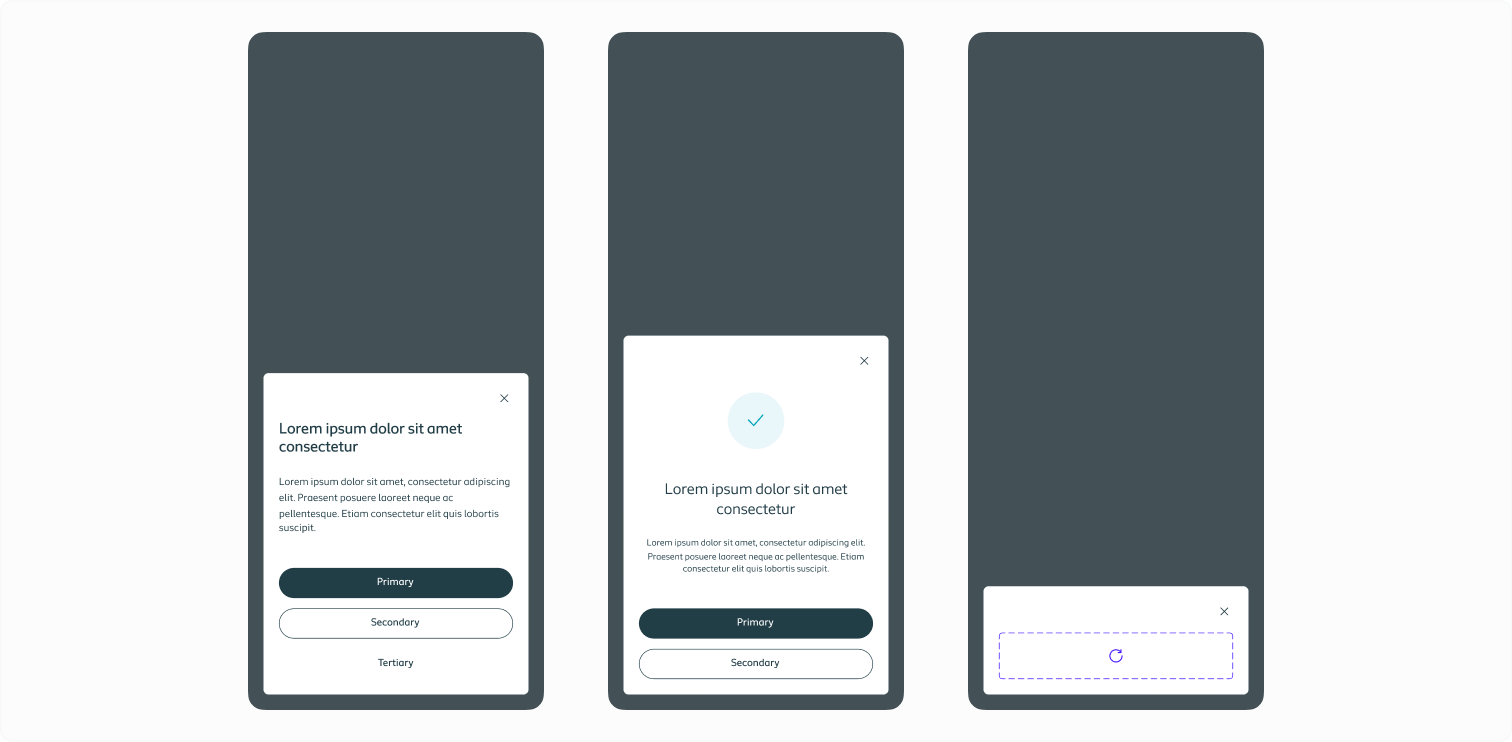 Visualising the mobile size modal across variants