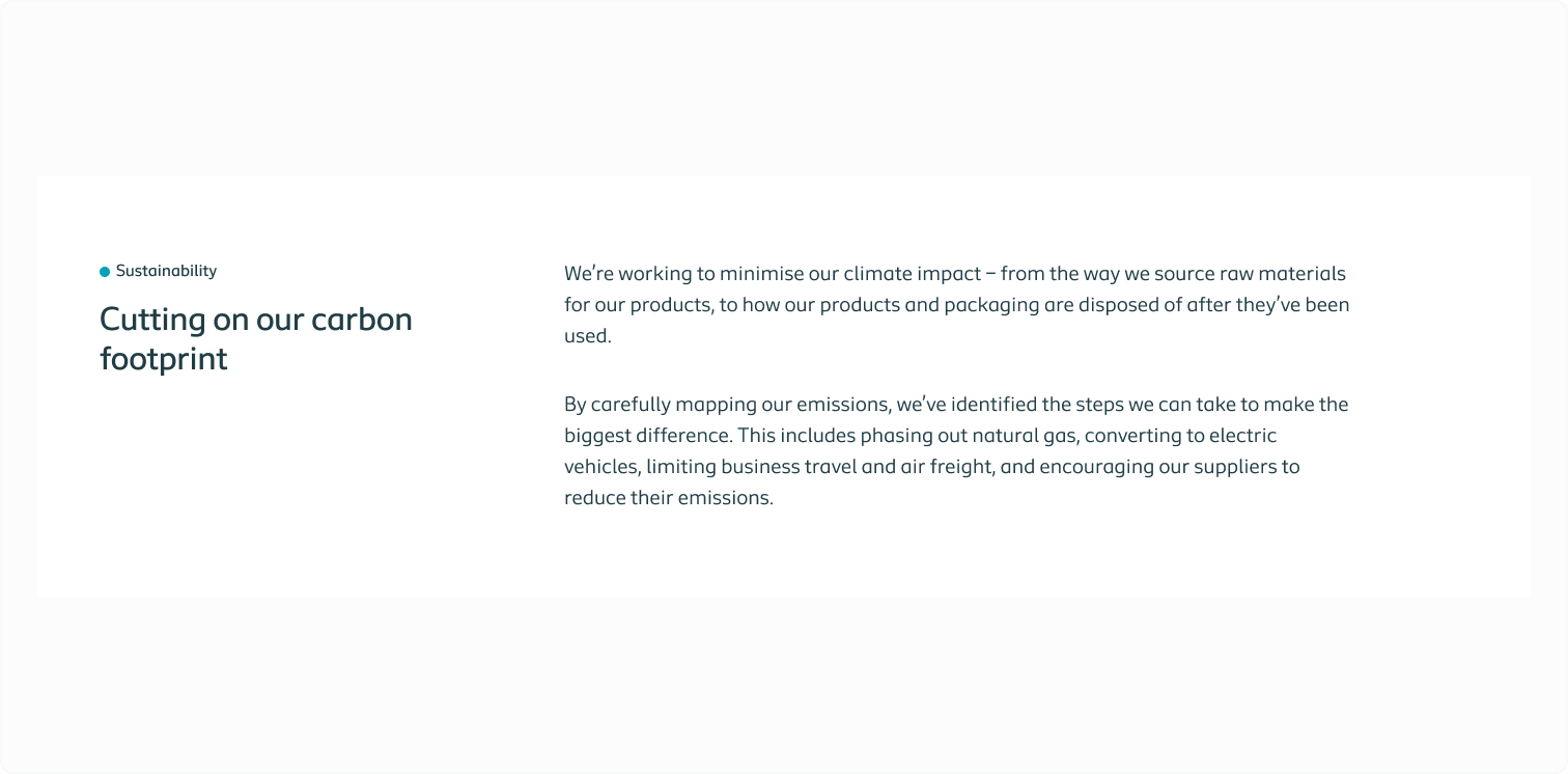 A text section showing tag and headline stacked on the left side of a larger text column