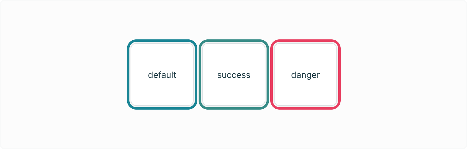 A row of squares representing default, success, and danger focus states. It shows the border colour for each state.
