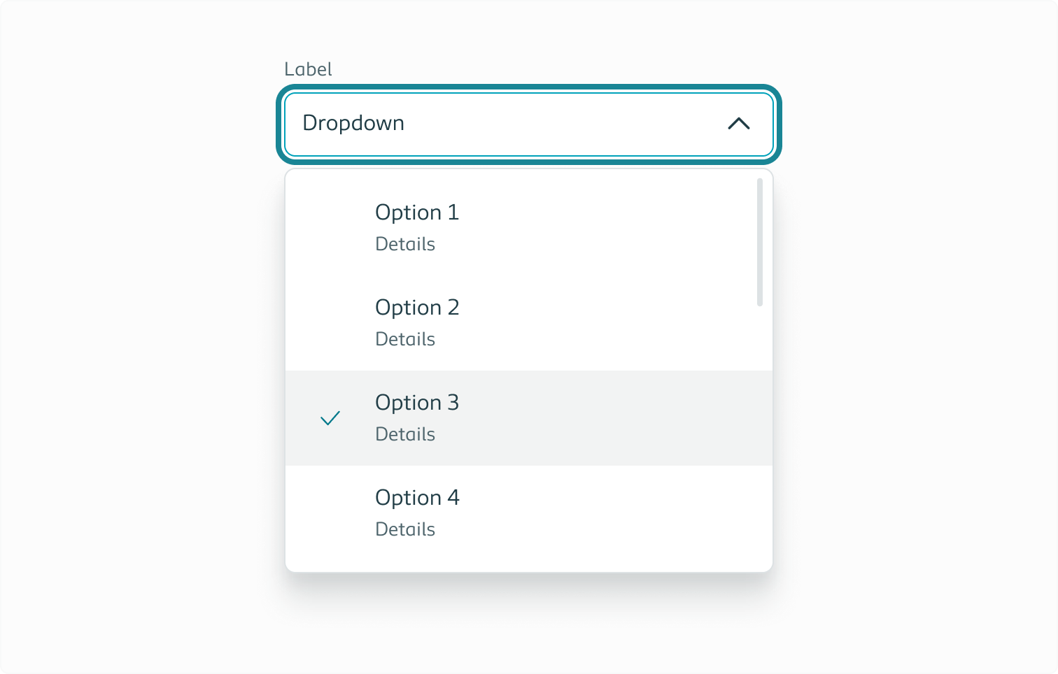 Example of a dropdown list with text and details