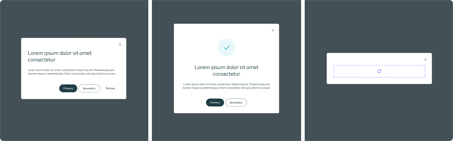 Visualising how the medium size modal looks across all variants