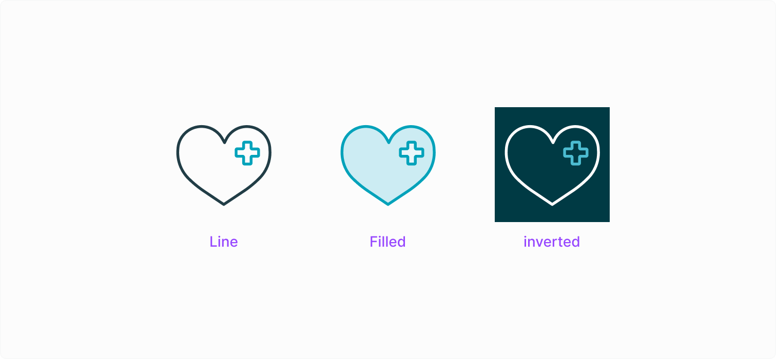 Visualising the three icon colour variants and styles