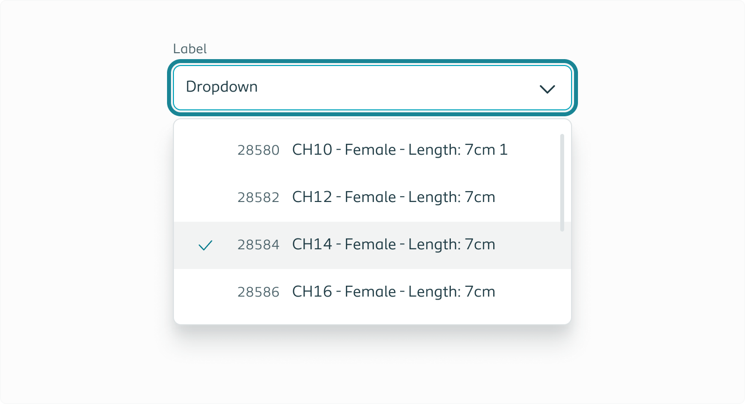 Example of a dropdown list with product items