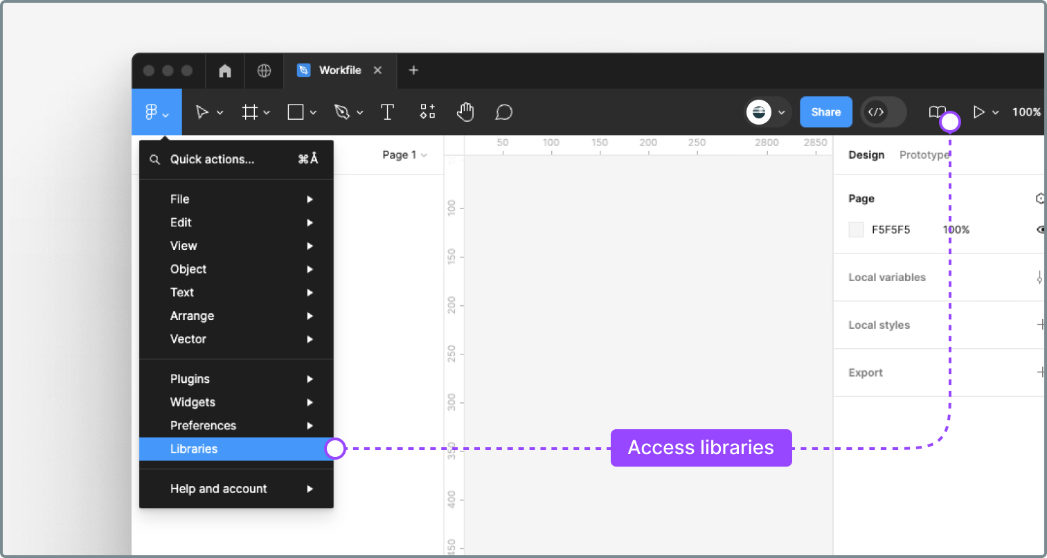 Example of various ways to access the library panel view.