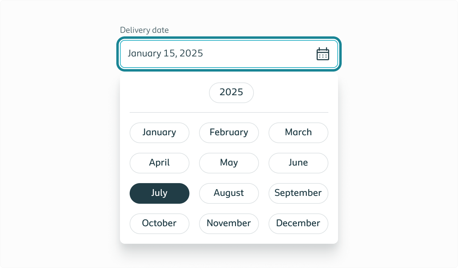 Example of the date picker displaying the month calendar