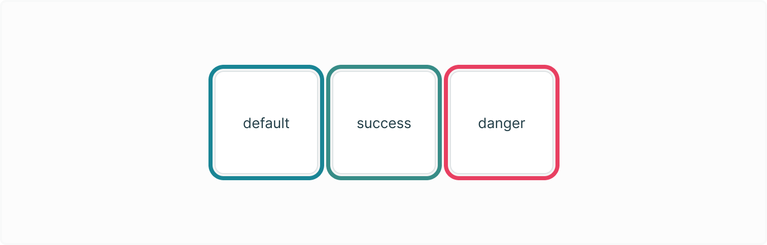 A row of squares representing default, success, and danger focus states. It shows the border colour for each state.