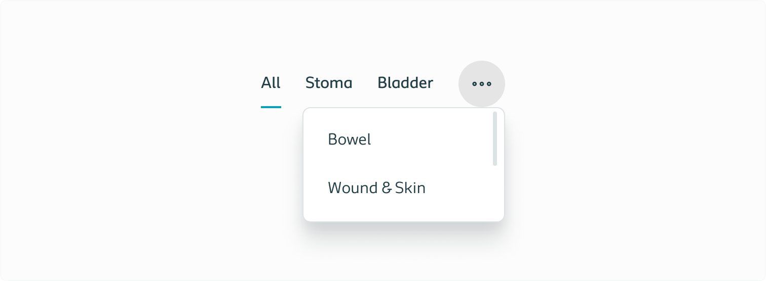Illustrating the overflow behaviour, displaying a dropdown menu when space runs out for tabs