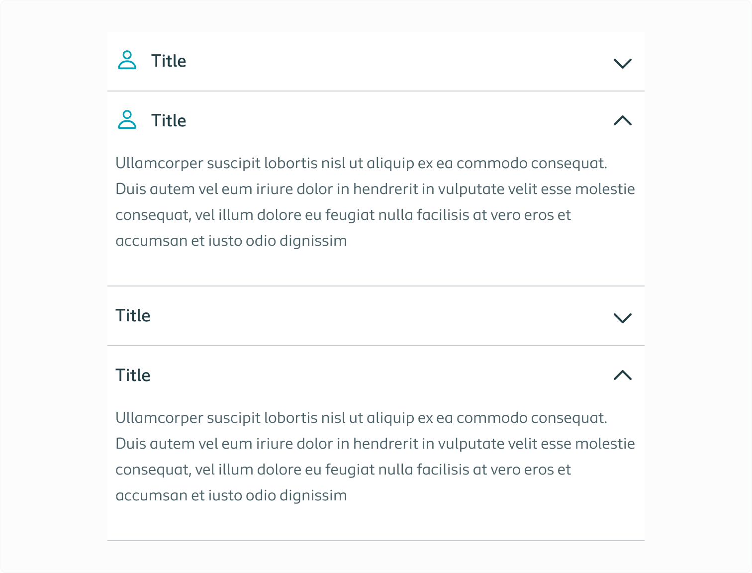 Example of accordion elements with and without icons
