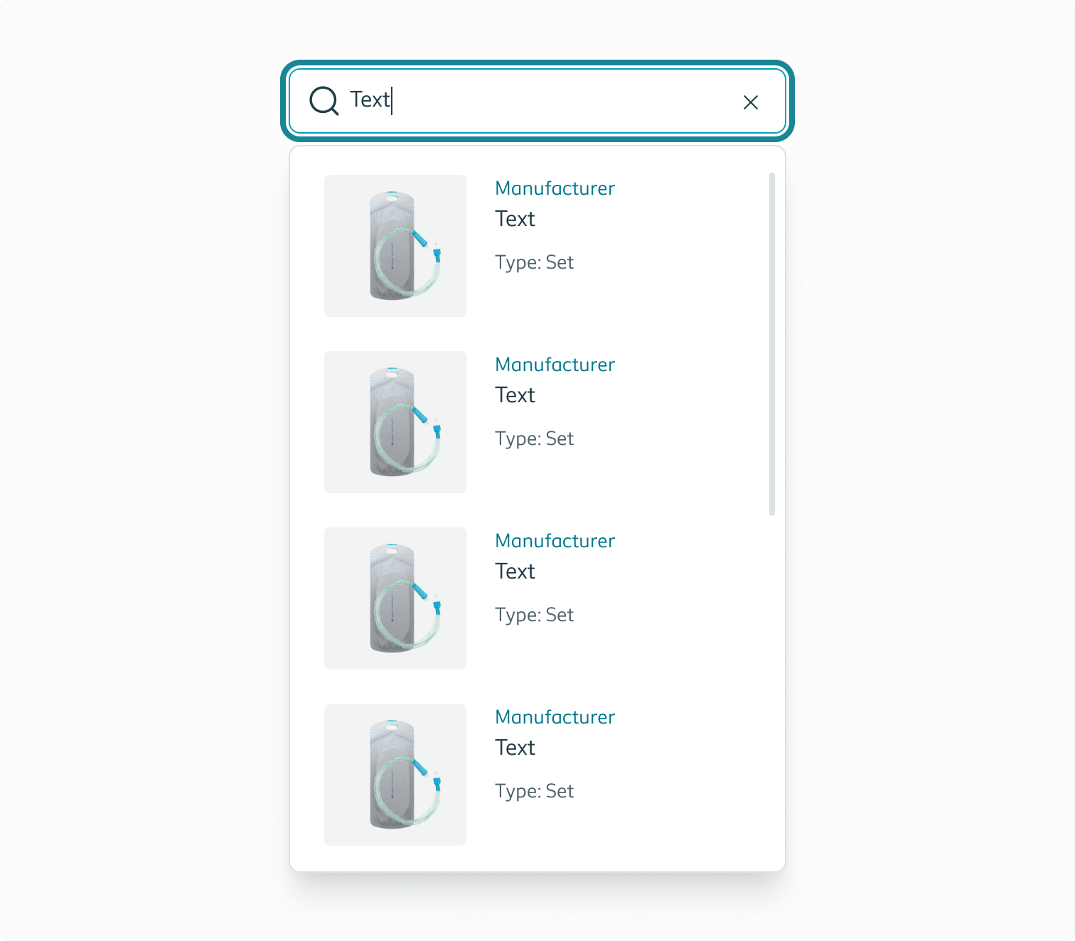 Example of a search field in use, displaying results in a list underneath