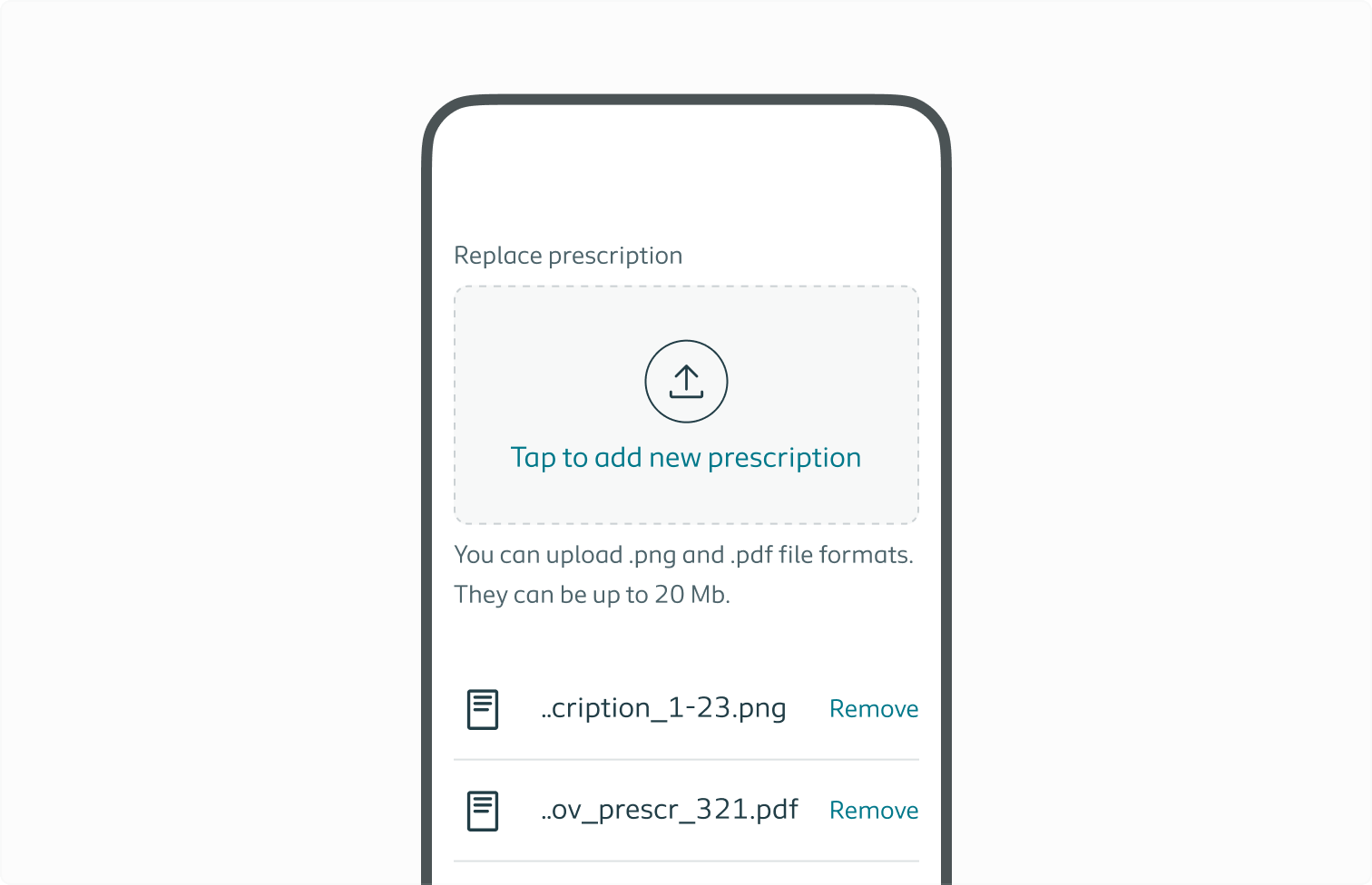 Example of the file uploader on a mobile screen