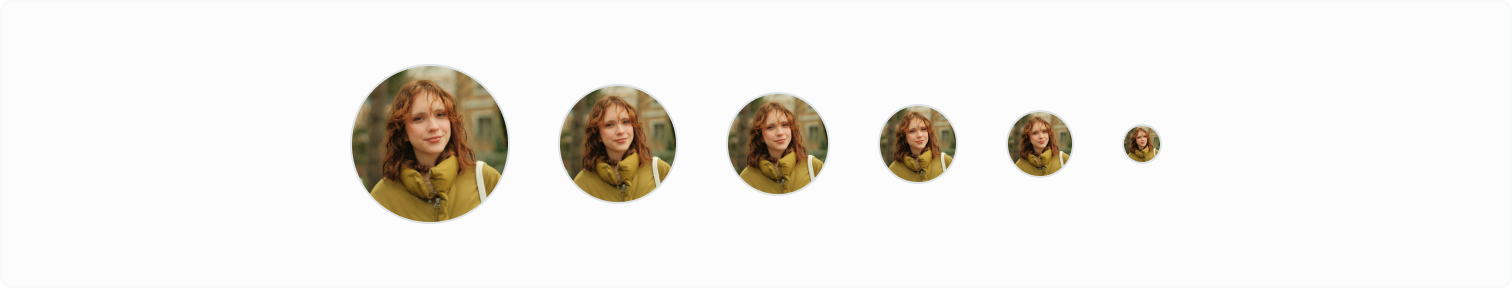 Listing the range of sizes, largest to smallest, of the avatar with image.