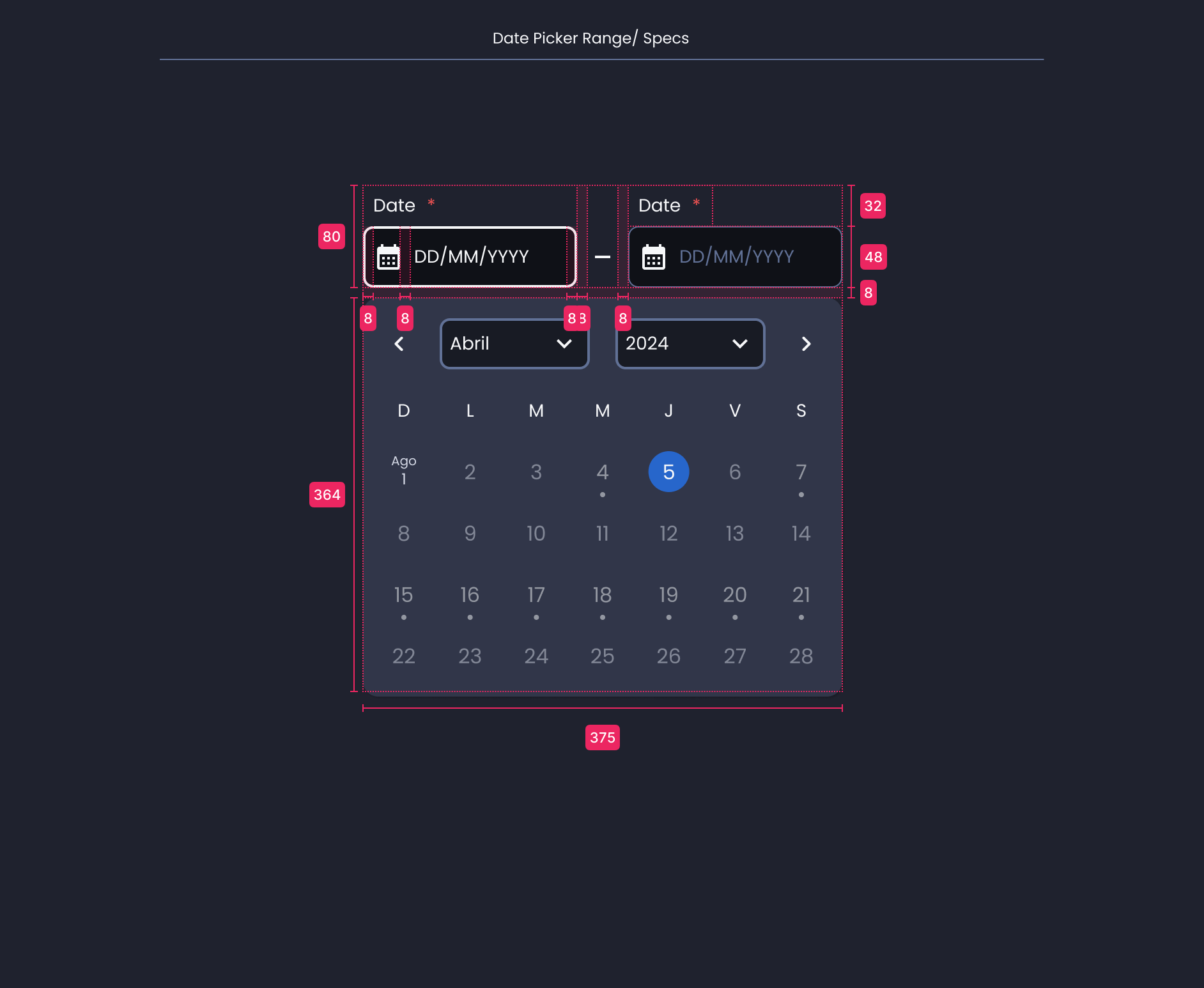 Descripción general | Date picker range | Made with Supernova
