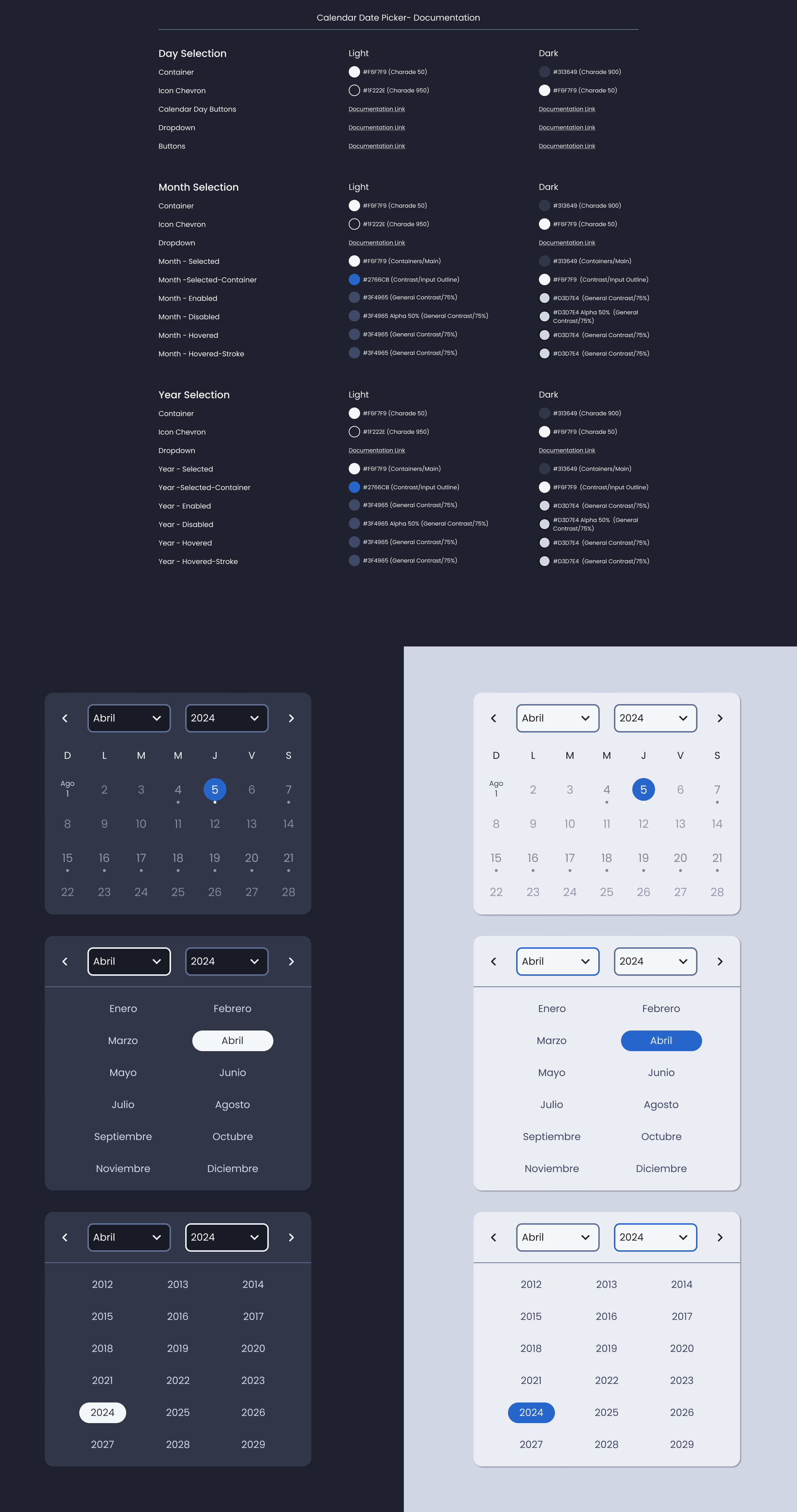 Descripción general | Calendar date picker | Made with Supernova