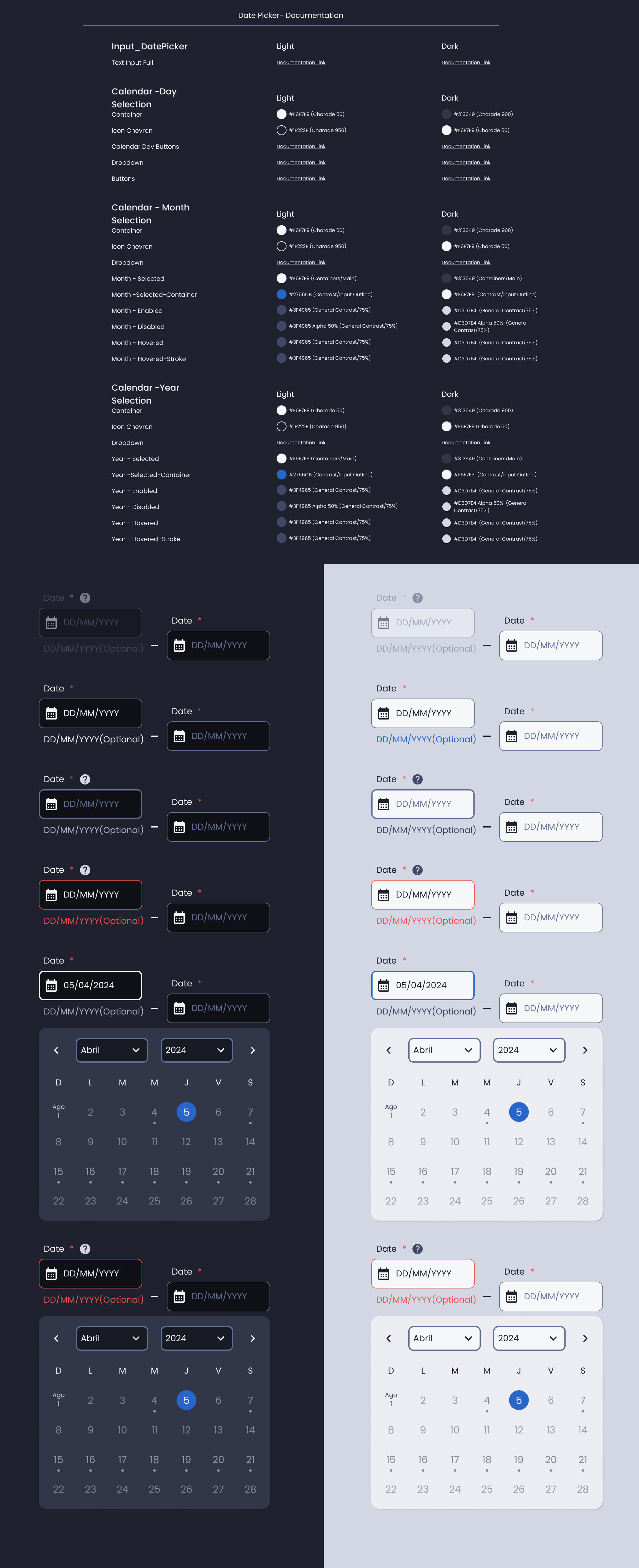 Descripción general | Calendar date picker | Made with Supernova