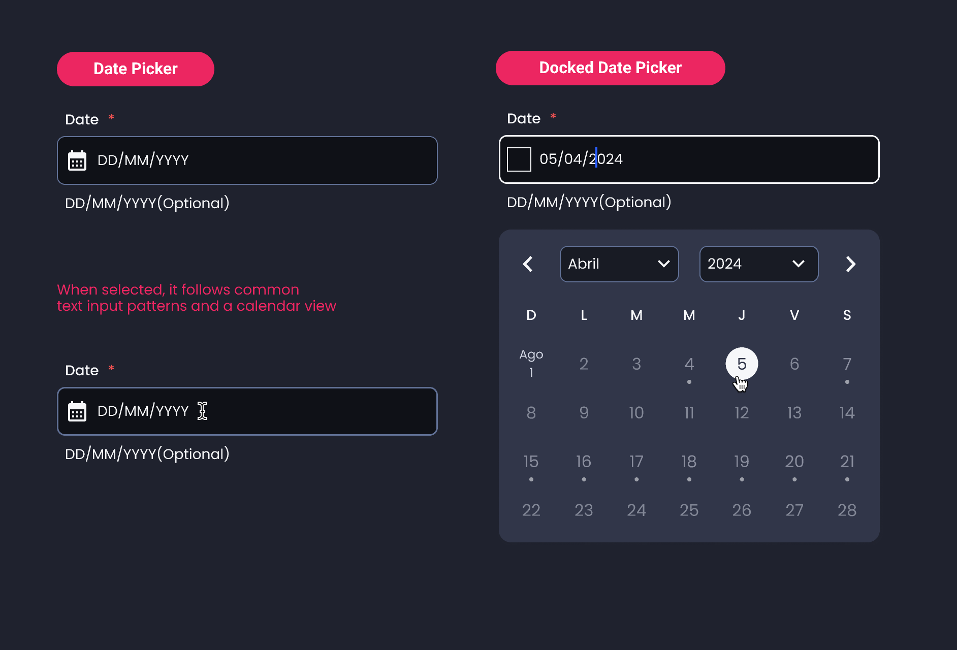 Descripción general | Calendar Date Picker | Made with Supernova