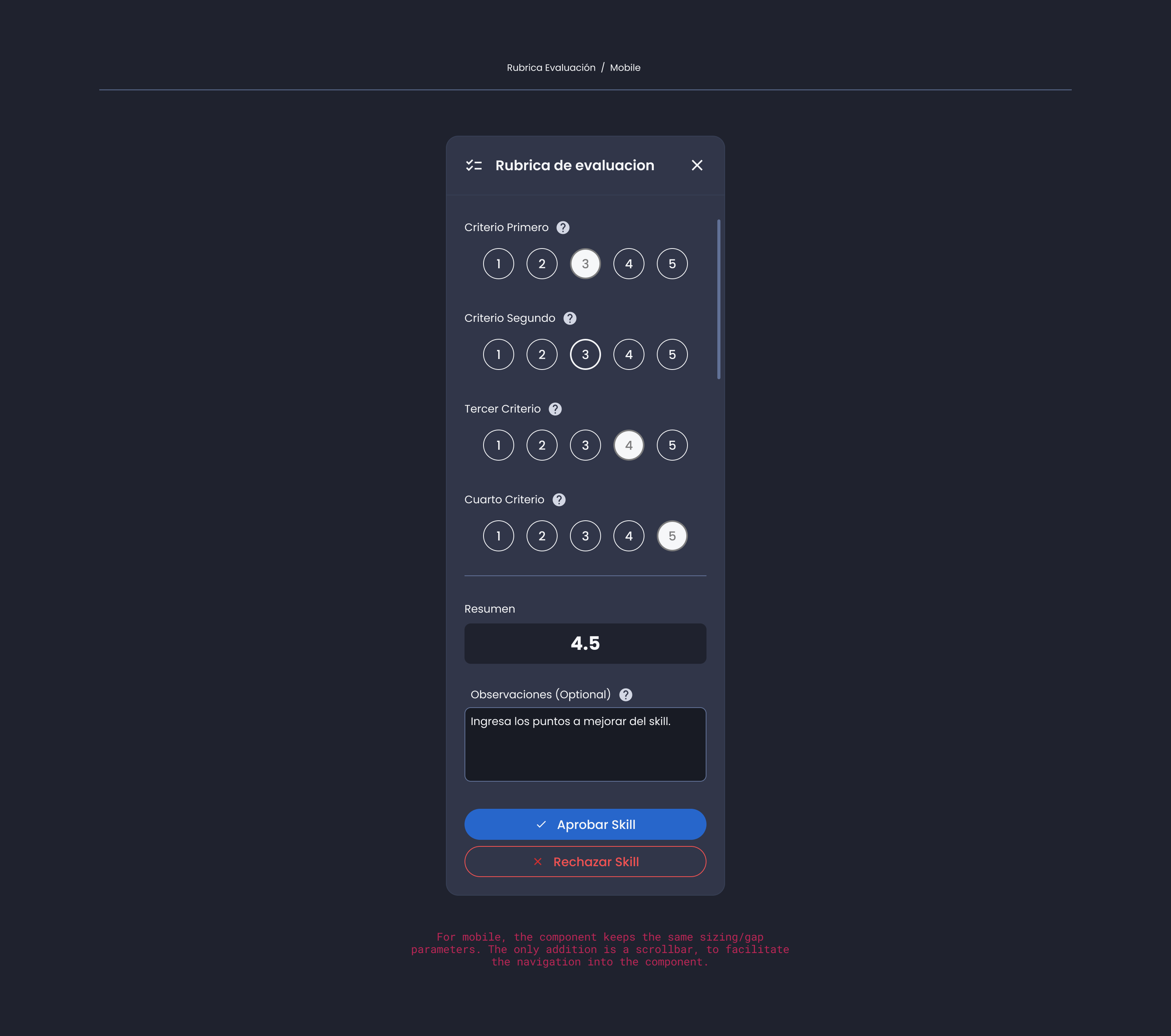 Descripción general | Evaluation rubric | Made with Supernova