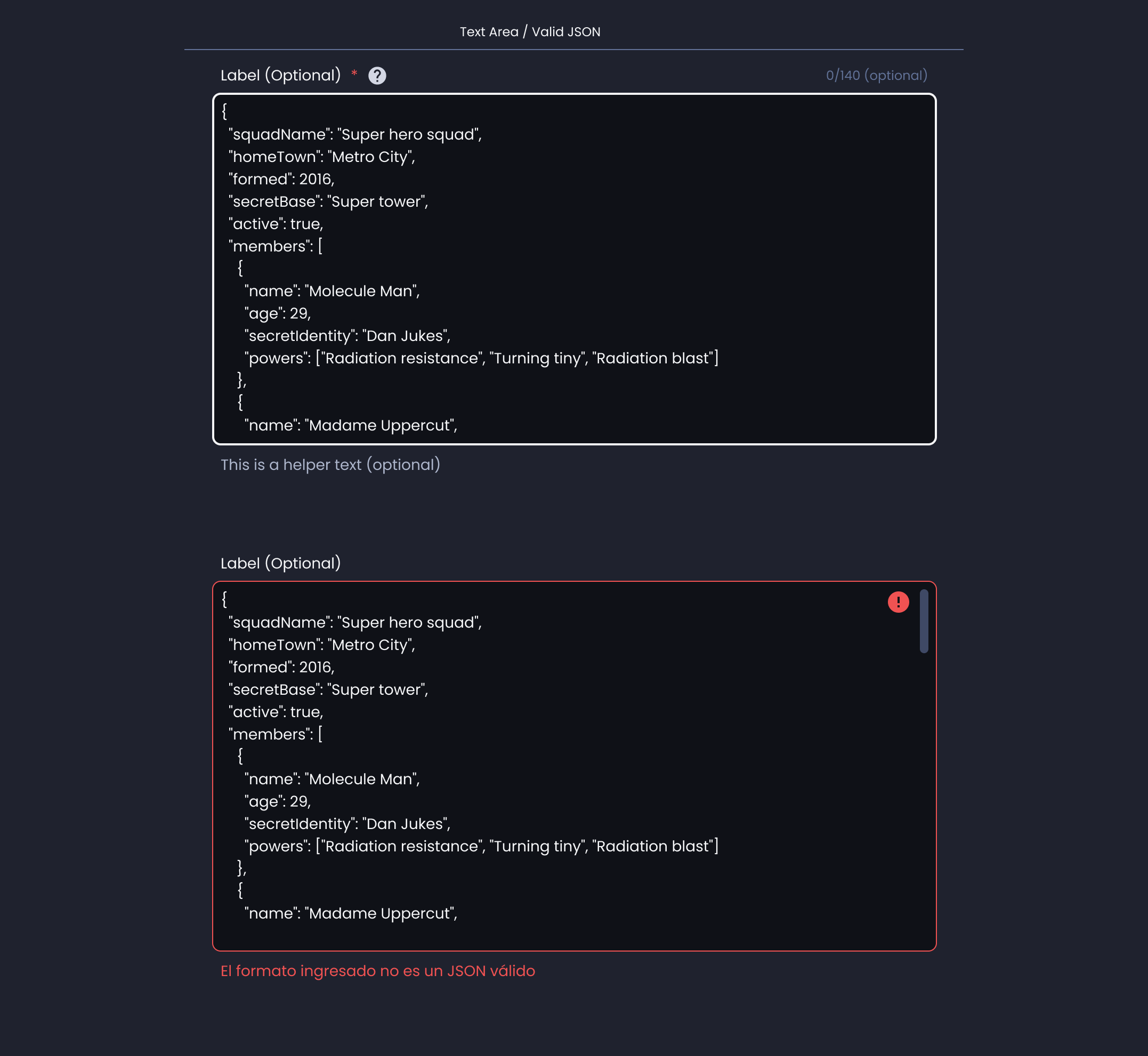 Descripción general | Text input | Made with Supernova