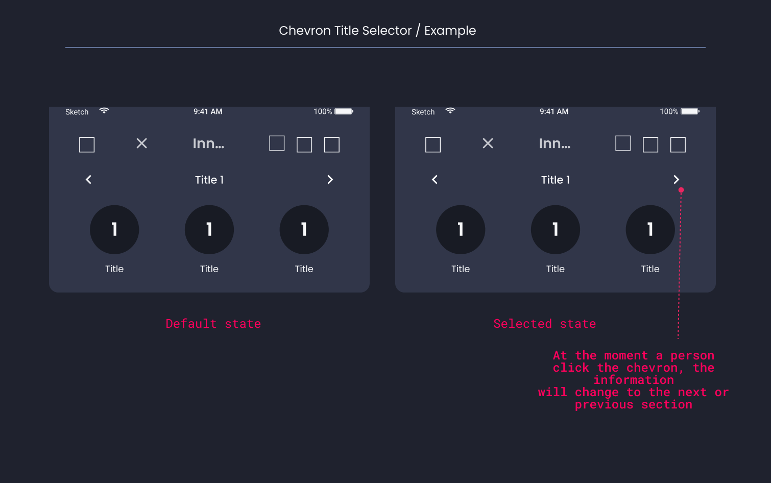 Descripción general | Chevron title selector | Made with Supernova