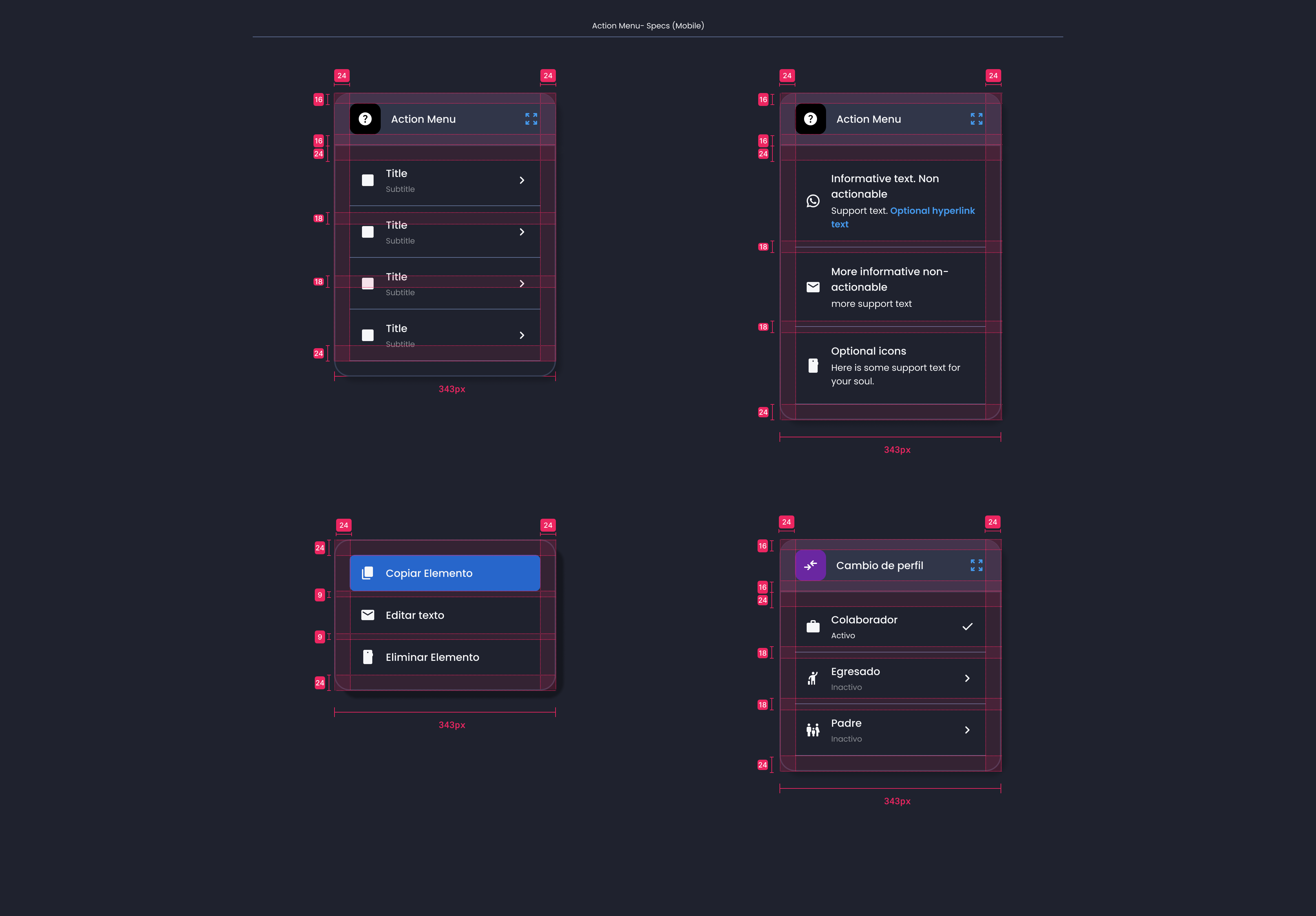 Descripción general | Action menu | Made with Supernova