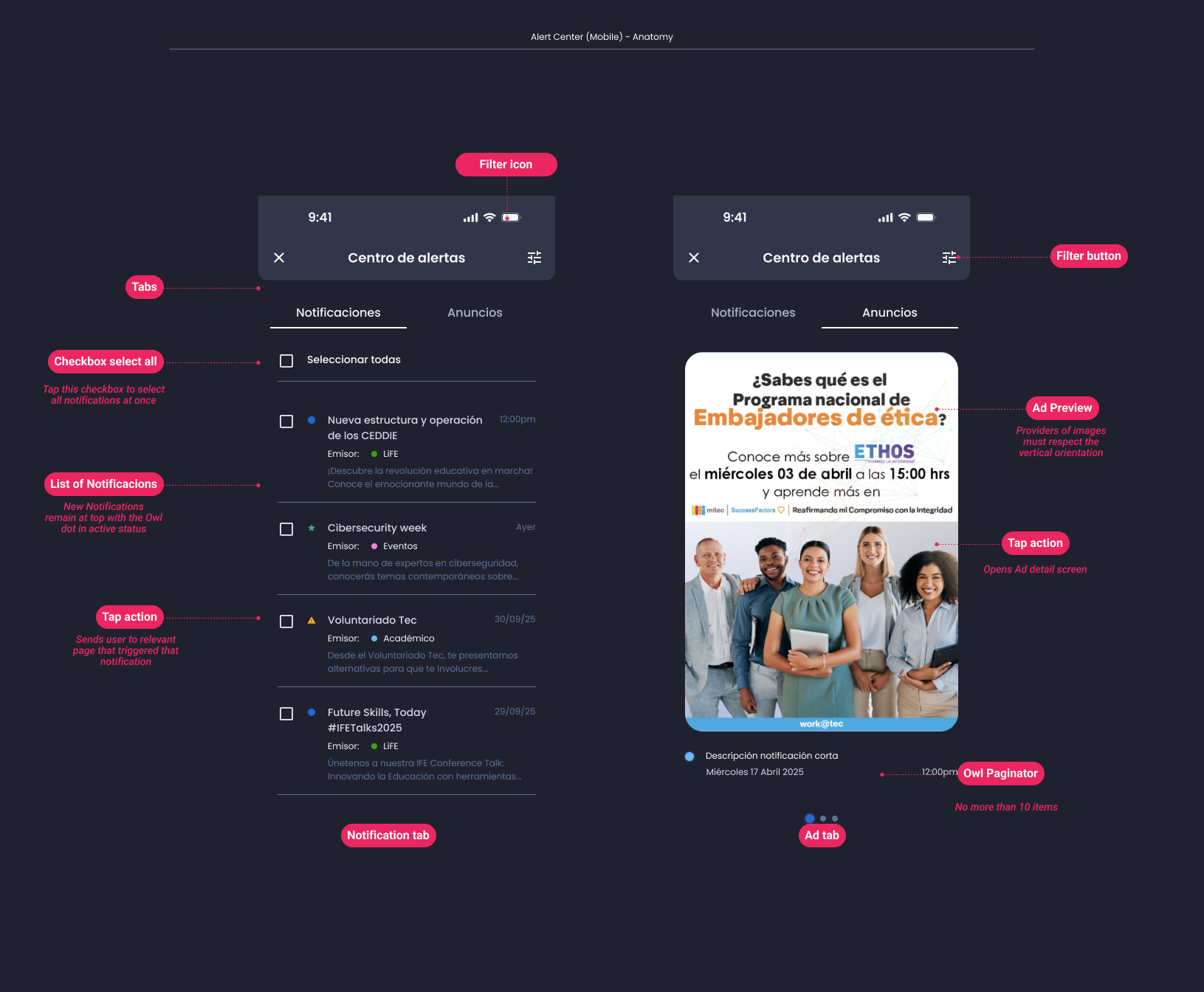 Descripción general | Notification center | Made with Supernova