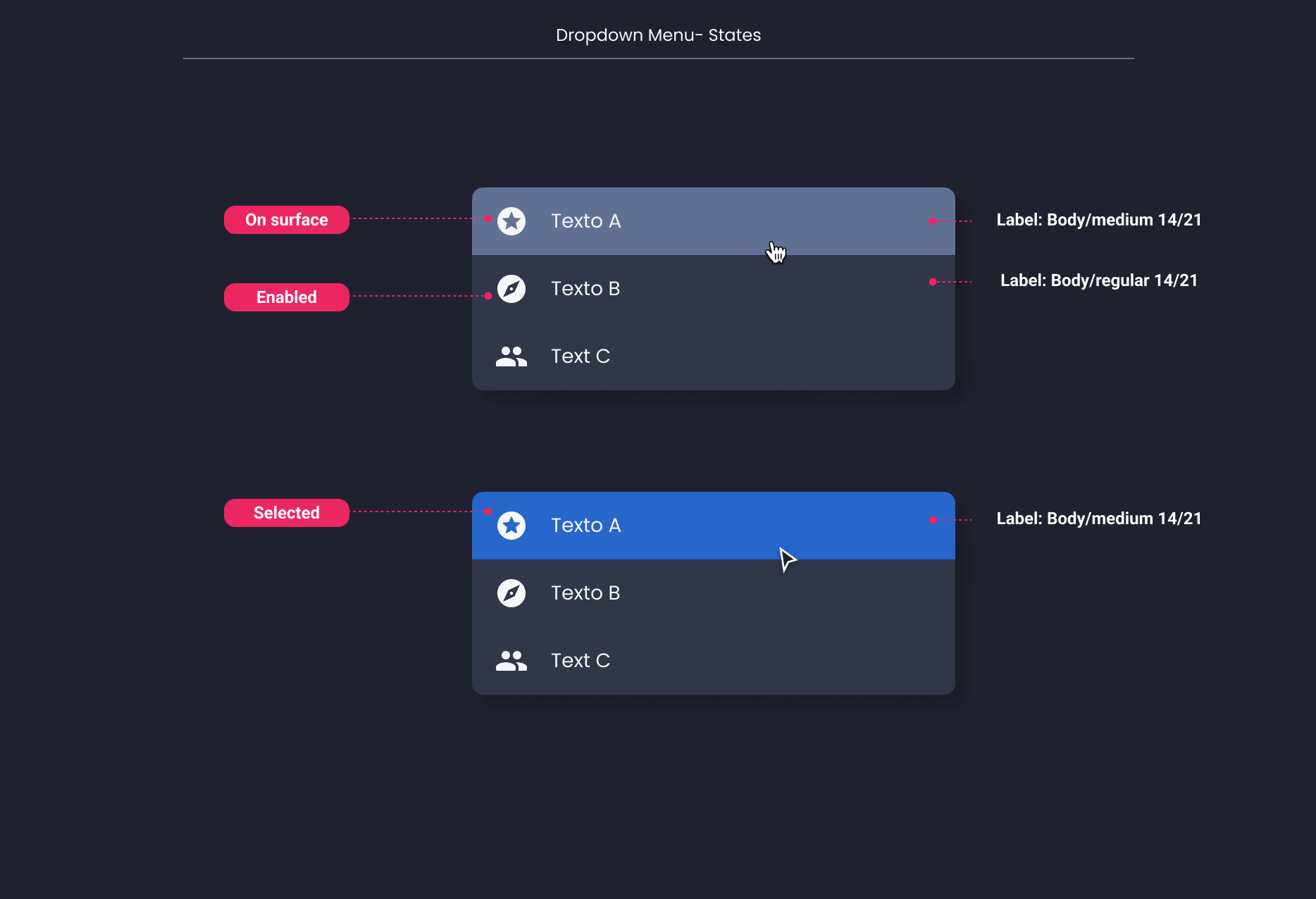 Descripción general | Dropdown menu | Made with Supernova